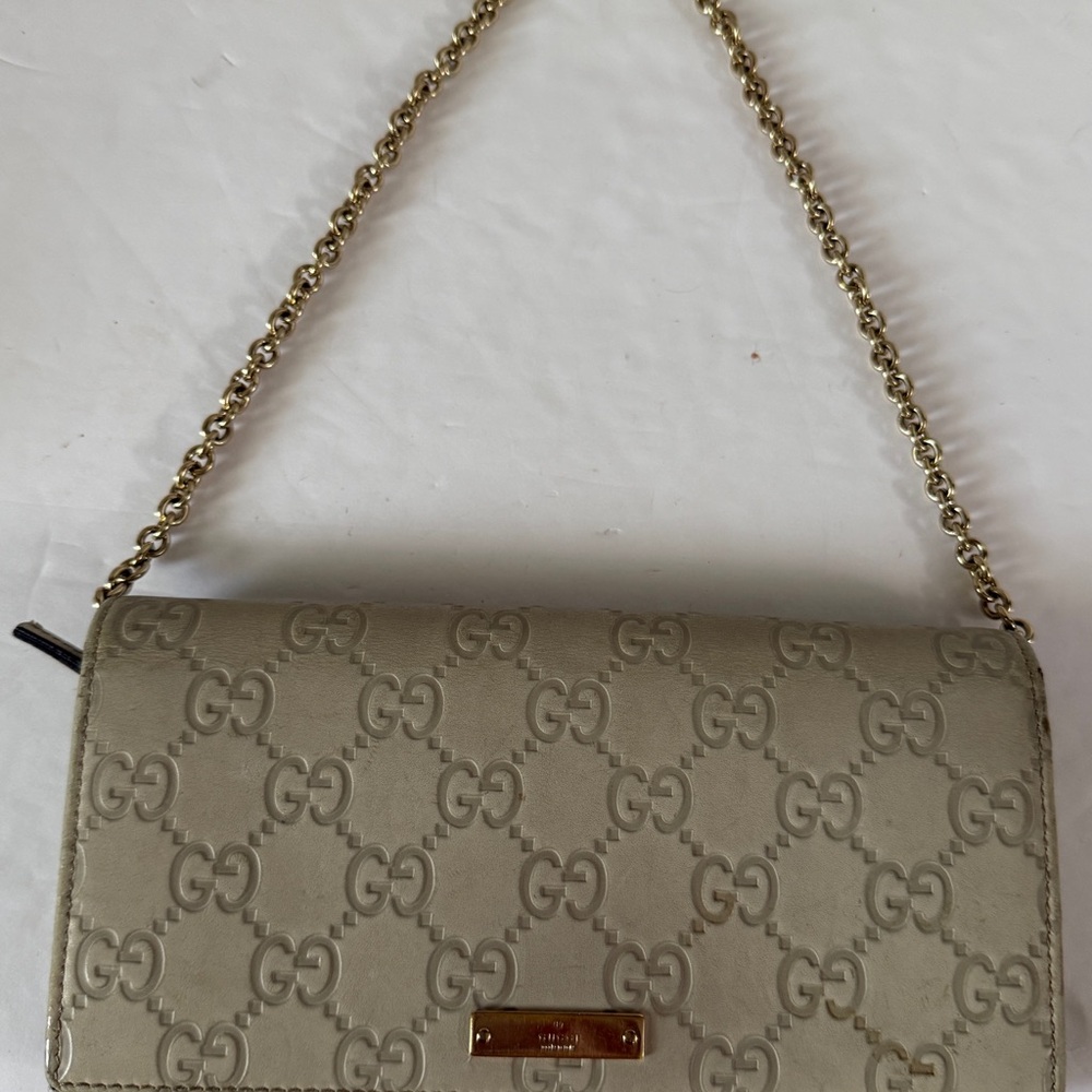 GUCCI Chain Long Wallet  Leather‎ Women Authentic Beige Monogram - Picture 5 of 16